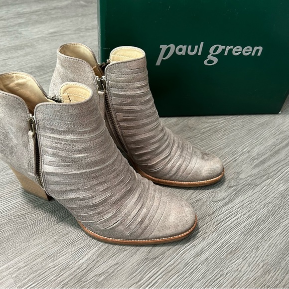 Paul Green Malibu Brushed Smoke Leather Ankle Boots with Chunky Heel - Picture 2 of 8